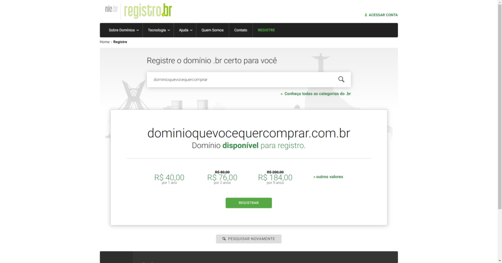 Homepage Registro.br